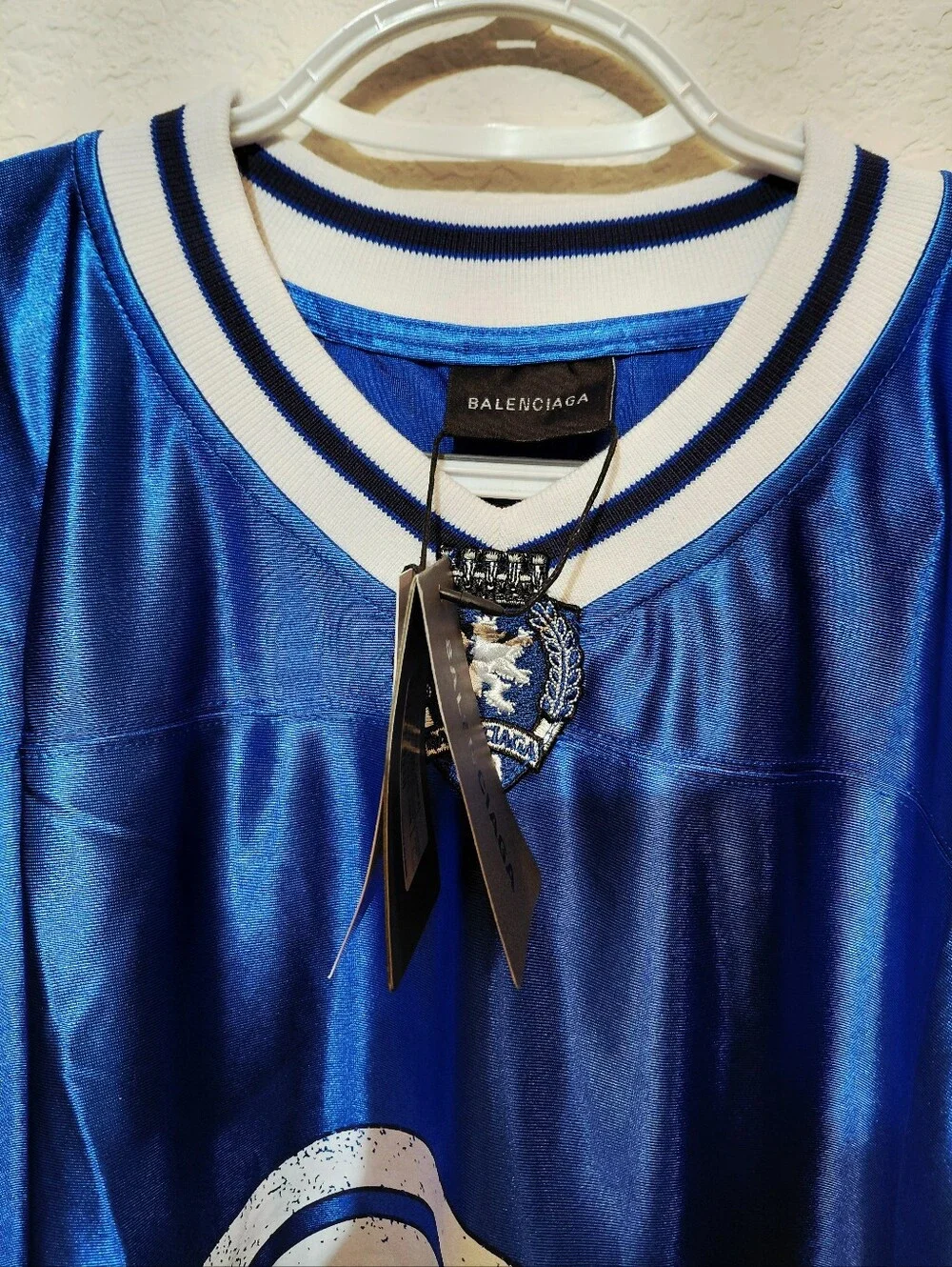 Authentic Balenciaga 3B Blue Logo Athletic Shiny Jersey with White Trim Large - Picture 6 of 10